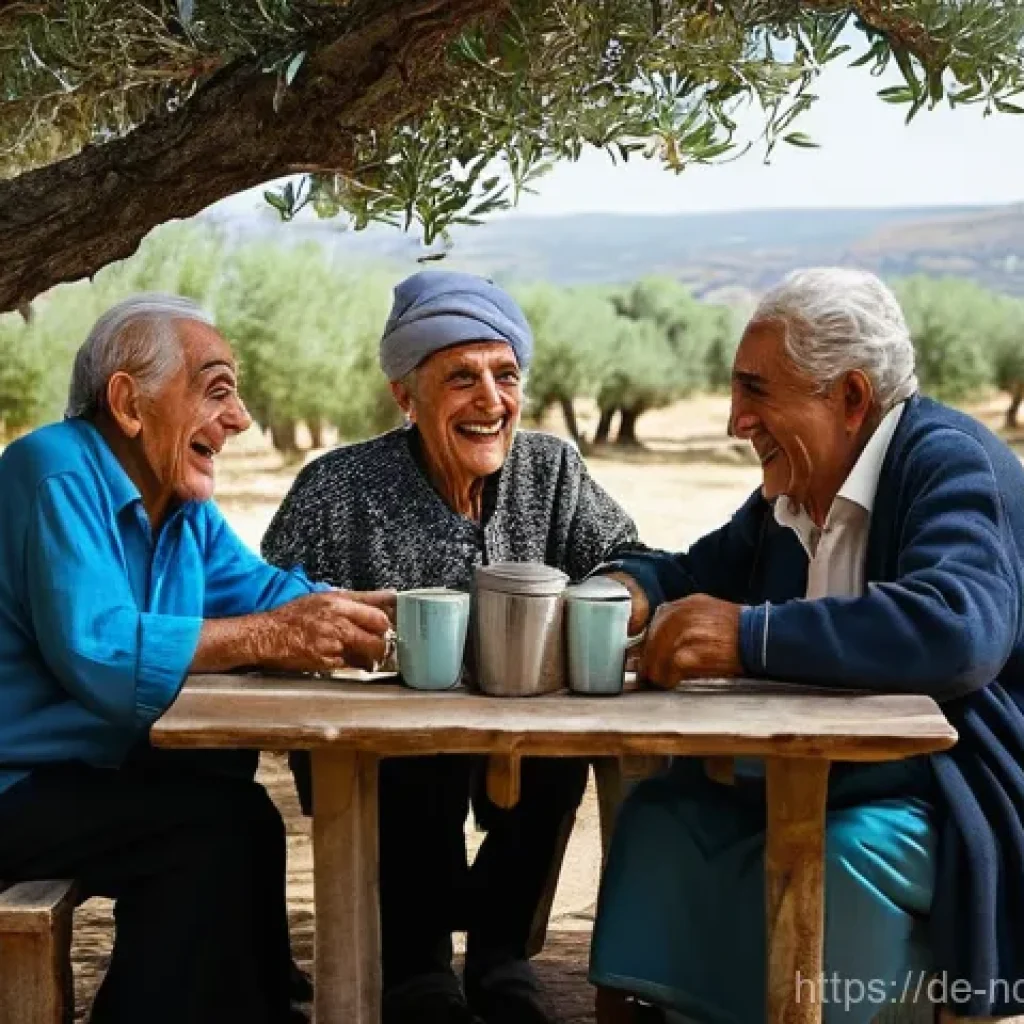 북키프로스 그리스어 - **Prompt:** "A vibrant scene in a traditional Cypriot village square. Elderly Greek Cypriots, with w...