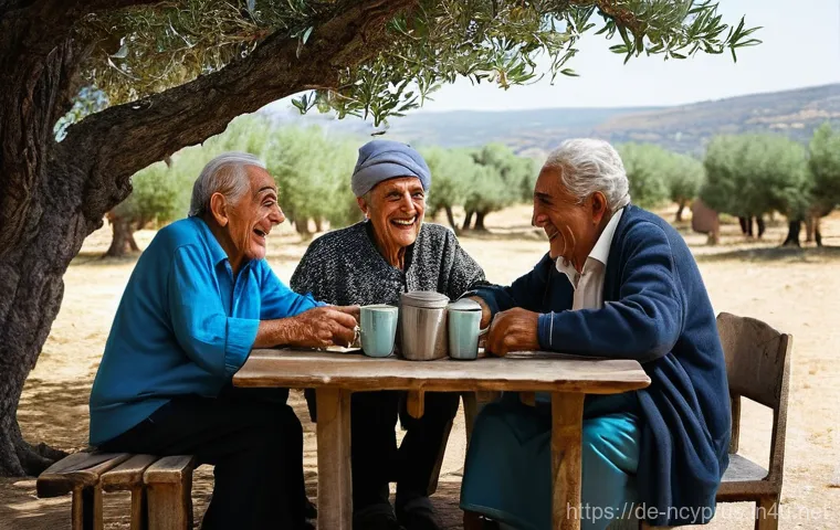 북키프로스 그리스어 - **Prompt:** "A vibrant scene in a traditional Cypriot village square. Elderly Greek Cypriots, with w...