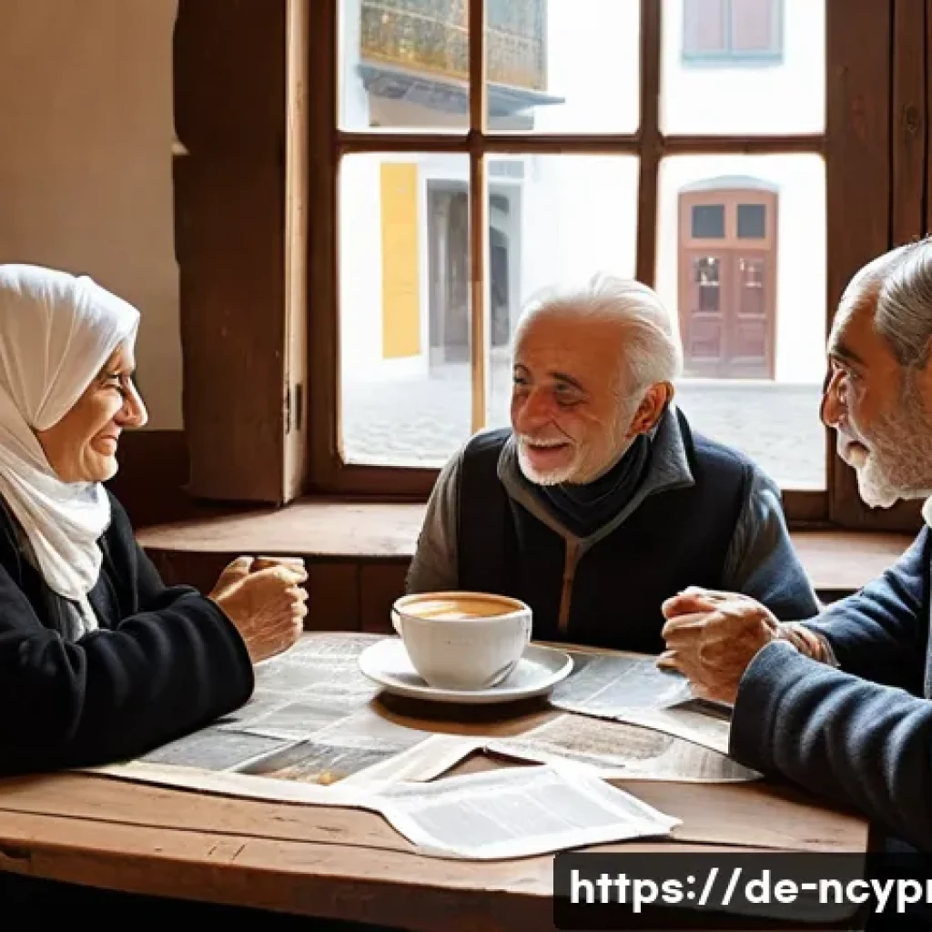 북키프로스 유명 정치인 - **Prompt 1: A Glimpse of Public Dialogue in a Cypriot Cafe**
A photorealistic, richly detailed i...