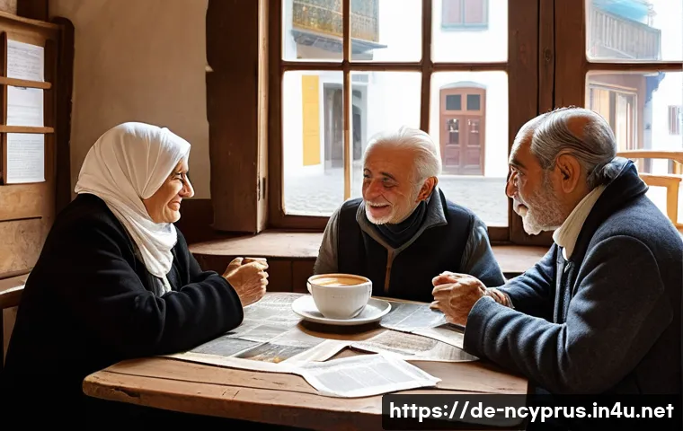 북키프로스 유명 정치인 - **Prompt 1: A Glimpse of Public Dialogue in a Cypriot Cafe**
    A photorealistic, richly detailed i...