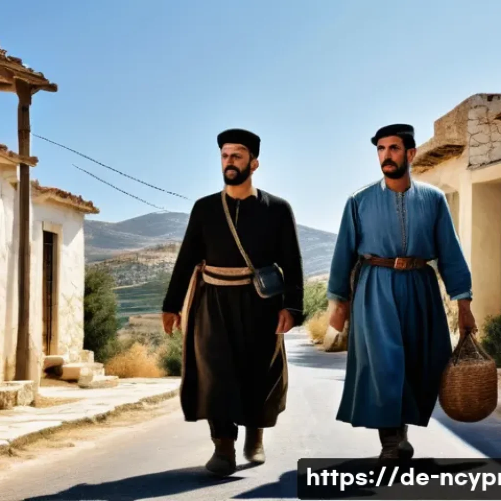 북키프로스 독립 과정 - A detailed historical scene depicting ethnic tensions in 1950s-1960s Cyprus: Greek Cypriot and Turki...