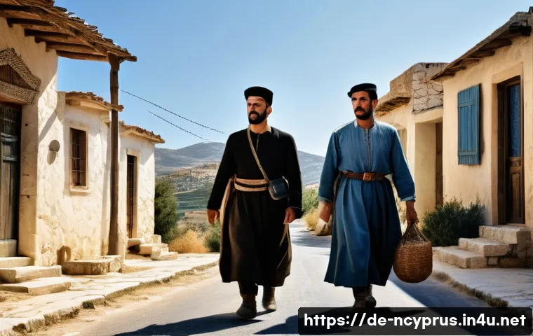 북키프로스 독립 과정 - A detailed historical scene depicting ethnic tensions in 1950s-1960s Cyprus: Greek Cypriot and Turki...