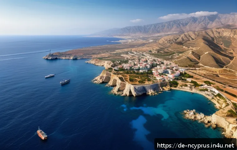 북키프로스의 외교적 고립 - A detailed aerial view of Northern Cyprus’s rugged coastline at sunset, highlighting its strategic p...