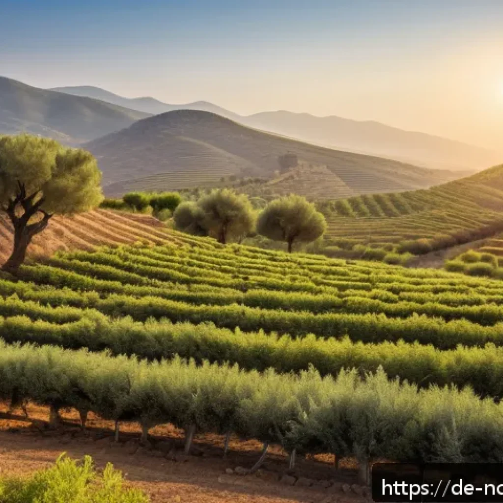 북키프로스 올리브 산업 - A serene North Cypriot olive grove at golden hour, showcasing traditional stone terraces and ancient...