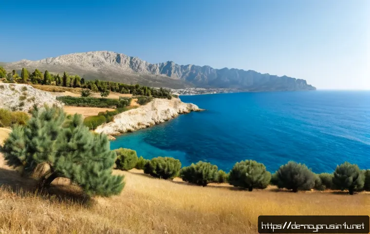 북키프로스 기후와 계절 - Photorealistic panoramic summer view of Northern Cyprus Mediterranean coastline near Kyrenia, bright...